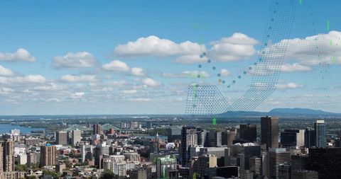 Digital Data Network Over Cityscape Symbolizing Global Finance