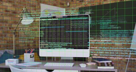 Digital Data Overlay on Modern Desk Workspace - Download Free Stock Images Pikwizard.com