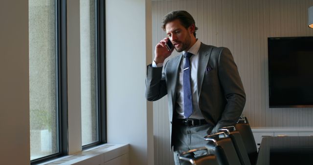 Confident Businessman Taking Phone Call in Modern Office - Download Free Stock Images Pikwizard.com