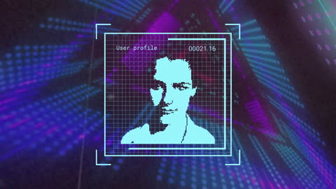 Face Recognition Technology with Neon Digital Background