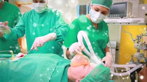 Surgeons in Operation Room with Digital Overlay Elements