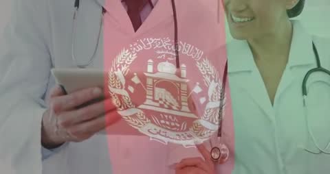 Healthcare Collaboration in Afghanistan Concept with Flag Overlay