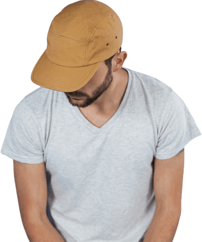 Caucasian Man Wearing Brown Baseball Cap, Casual White Shirt, Isolated Transparent Background