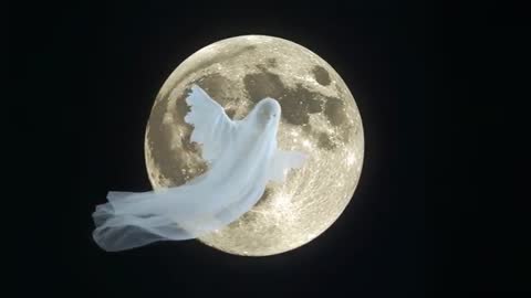 Ethereal Apparition Floating Against Full Moon Night Sky