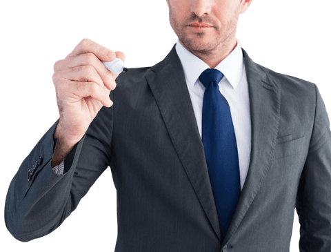 Transparent Businessman Writing with Marker in Suit and Tie