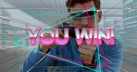 Vr gamer triumph in virtual reality achievement scene