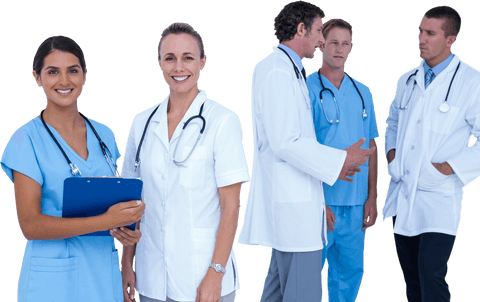 Transparent Medical Team Collaboration with Smiling Professionals