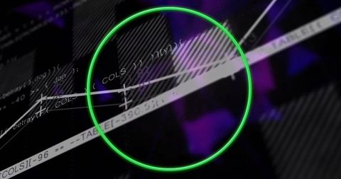 Abstract neon green circle over digital data visualization