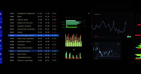Digital Financial Data Analytics on Black Background