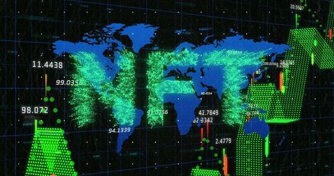 NFT Concept Illustration with Digital Data and World Map Overlay - Download Free Stock Images Pikwizard.com