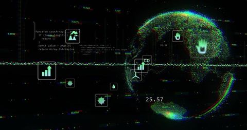 Futuristic Data Visualization Dashboard with Digital Globe and Analytics Icons