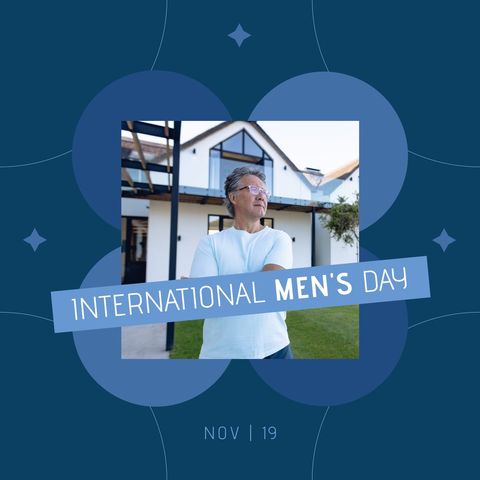 International men's day celebration with senior in garden