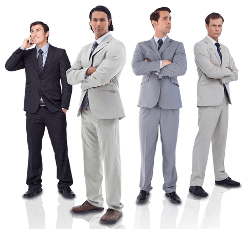 Transparent images of confident businessmen in formal suits