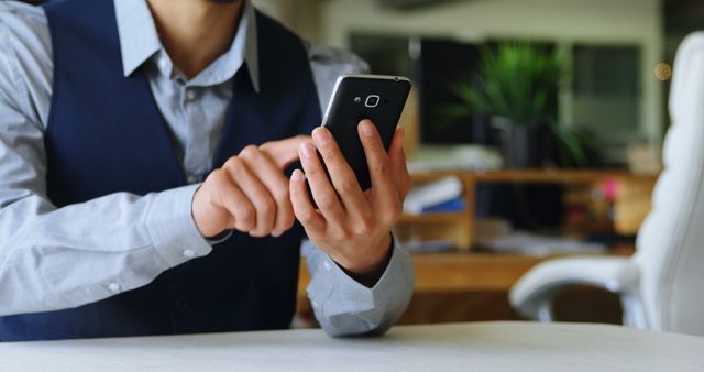 Businessman Working on Smartphone in Office Setting - Download Free Stock Images Pikwizard.com