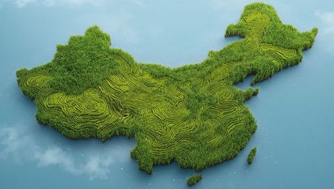 China Shaped Grass Island Floating on Blue Waters