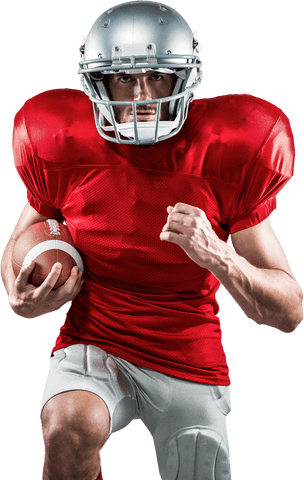 Transparent american football player in red jersey running