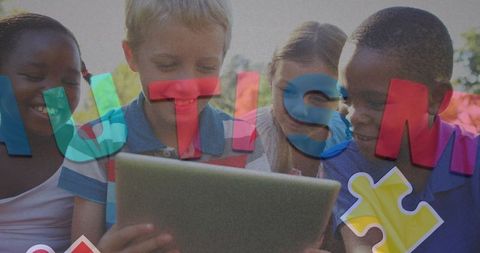 Autism Awareness Concept with Children Using Tablet - Download Free Stock Images Pikwizard.com