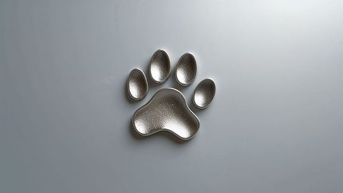 Textured metallic paw print on smooth grey panel