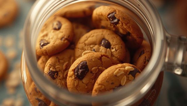 Delicious Chocolate Chunk Cookies in Glass Jar Offering Fresh Baked Comfort