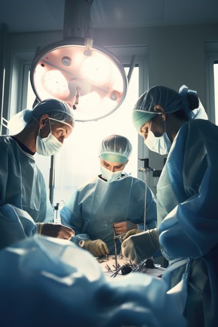 Busy caucasian surgeons with face masks at surgery, created using generative ai technology - Download Free Stock Photos Pikwizard.com