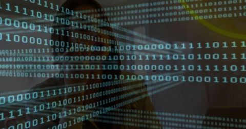 binary code overlay on woman typing on laptop, immersed in digital data - Download Free Stock Images Pikwizard.com