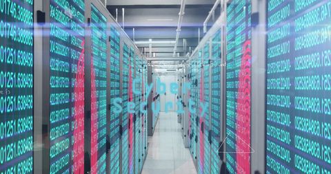 Futuristic Data Center with Cybersecurity Digital Overlay - Download Free Stock Images Pikwizard.com