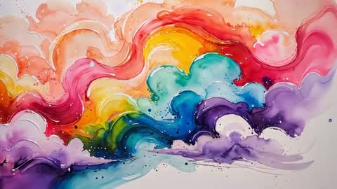 Vivid Flowing Rainbow Clouds in Watercolor Art