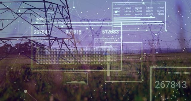 Digital Interface Overlay on Rural High Voltage Transmission Tower