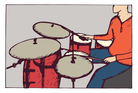 transparent illustrative drummer playing set with cymbals and red drums - Download Free Stock Videos Pikwizard.com