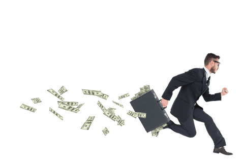 Caucasian Businessman Running with Suitcase on Transparent Background
