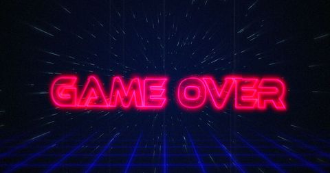 Retro Game Over Neon Text with Glitch Effect