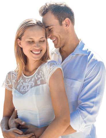 Romantic Caucasian Couple Embracing on Transparent Background