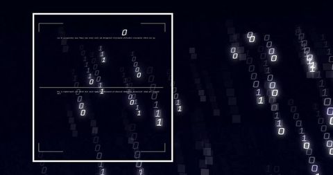 Futuristic binary code interface with scanning overlay and text