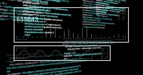 Digital analytics dashboard with code interface overlay