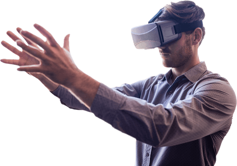 Casual Businessman Exploring Virtual Reality Technology on Transparent Background - Download Free Stock Videos Pikwizard.com