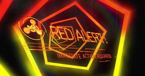 Cyber Red Alert Warning in Technology Neon Tunnel