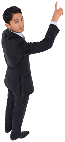 Transparent businessman pointing with confidence against isolated background