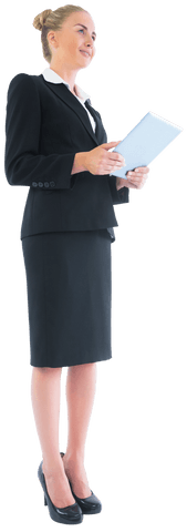 Transparent Blonde Businesswoman Holding Tablet in Confidence