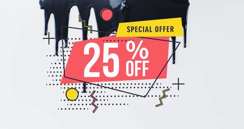 Colorful 25% off sale banner with dripping paint