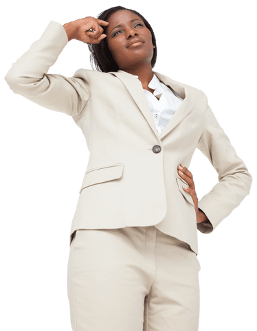Transparent Thoughtful African American Businesswoman in Suit Concept