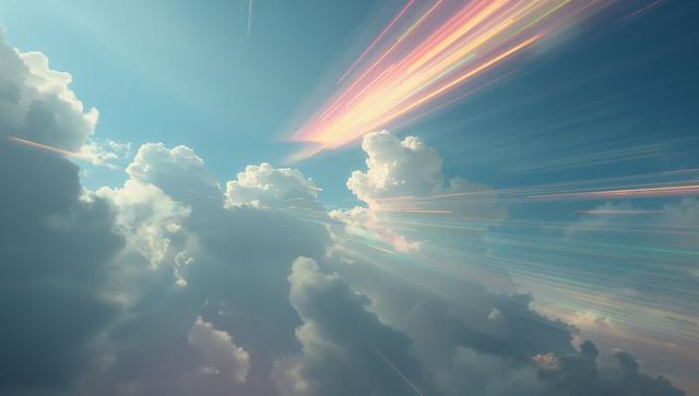 Dynamic cumulus clouds with vivid pastel light in vast sky