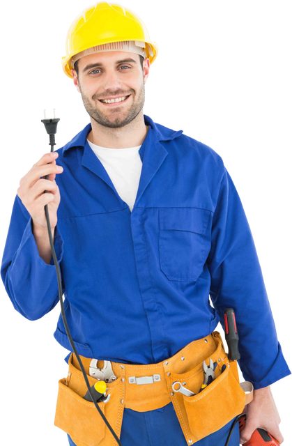 Male Electrician in Workwear Holding Electric Plug Transparent Background - Download Free Stock Videos Pikwizard.com