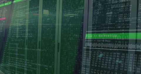 Displaying Encryption Interface Overlay on Server Rack Protecting Sensitive Data