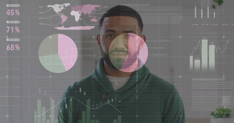 Businessman Analyzing Data with Visual Statistics Overlay