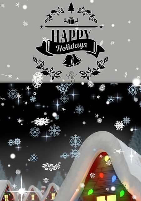 Holiday Seasons Greetings with Snowy Village and Snowflakes - Download Free Stock Templates Pikwizard.com