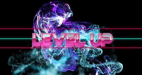 Futuristic Neon Design with Vibrant Level Up Text