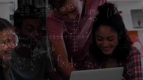 Students Collaborating with Mathematics on Laptop Screen