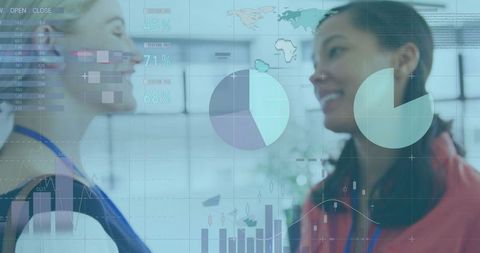financial data overlay on diverse business professionals exchanging ideas - Download Free Stock Images Pikwizard.com