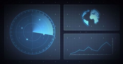 Digital Interface with Radar Scope, Globe, and Data Graph - Download Free Stock Images Pikwizard.com