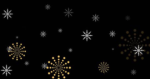 Festive Snowflakes and Fireworks on Black Background for Holiday Celebrations